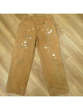 Carhartt B11 BRN Duck Canvas Work Pants Mens 34x32 Paint Distressed Carpenter